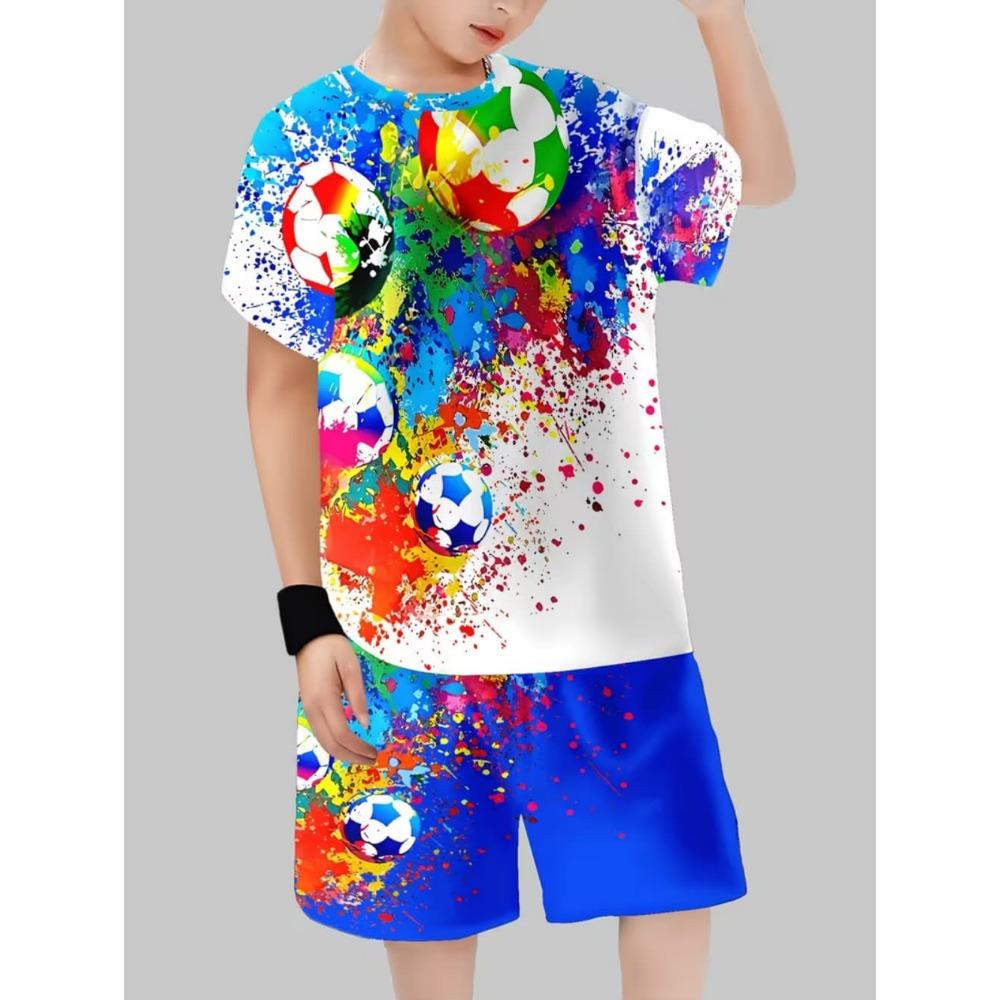 Summer Children's Sports Set Football 3D Print Soccer Jersey Sets for Children Quick-Dry T-Shirt Shorts Children's Clothing
