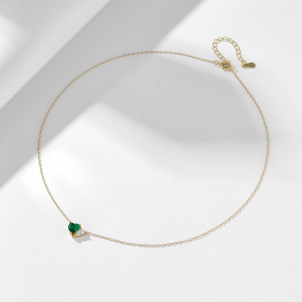 Fashion 925 Sterling Silver Emerald Green love Heart Water Drop Shape Zircon Pendant Gold Plated Necklaces Women