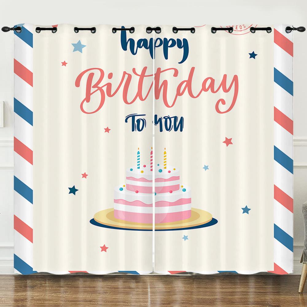 Happy Birthday Happy Birthday 3D Digital Printing Curtain Blackout Punching