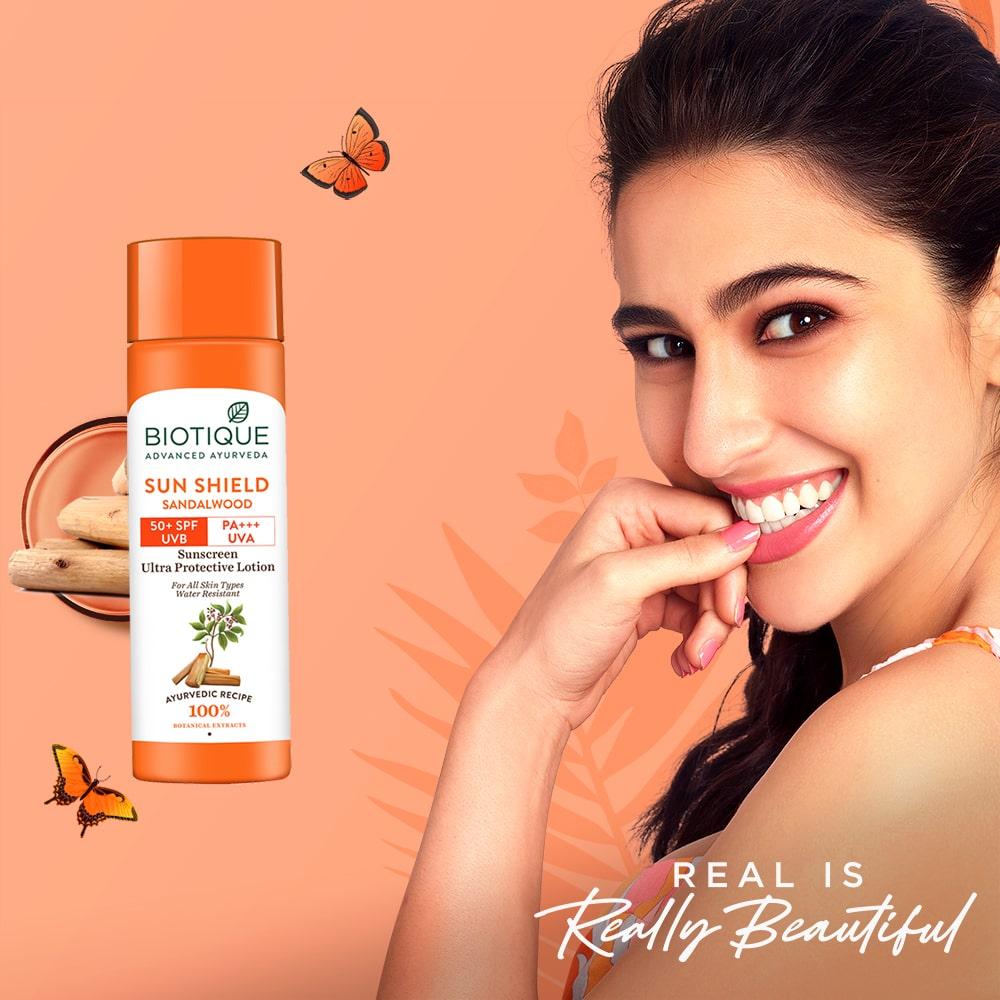 Biotique Bio Sandalwood Sunscreen SPF 50+ Face Lotion 190ml – Ultra Soothing, Water Resistant, Natural Protection
