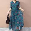 High-End Summer Women's Floral Dress   V-Neck Stretch Plus Size Dress   Slim Fit Long Dress