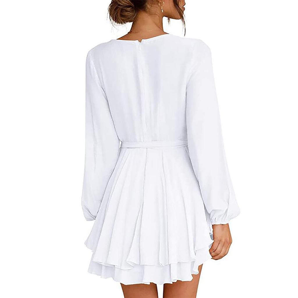 Women's Casual Fashion Solid Color Loose Long Sleeves Pocket Shirt Dress