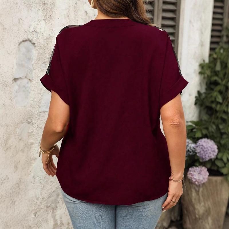 Summer New Mesh Sequin V-neck Popular Fashion Casual Loose Top