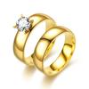 European American Zirconia Couple Rings: 18K Gold Women's Ring & Titanium Steel Men's Ring - Korean Fashion Jewelry