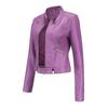 Womens Short Faux Leather Jacket Stand Collar Lightweight Outerwear