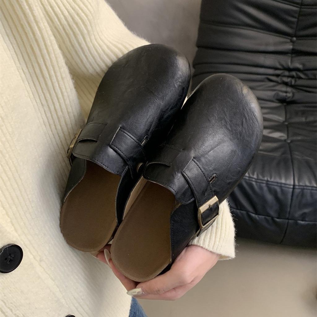 Platform slippers women's spring and autumn retro casual bag head half slippers women wear lazy shoes