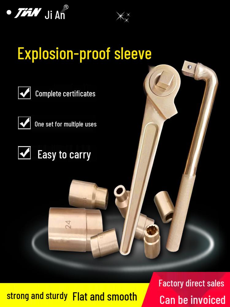 Copper Alloy Explosion-Proof Extended 6/12-Point Socket Head, Non-Magnetic, Bent Handle Aluminum Bronze 8mm