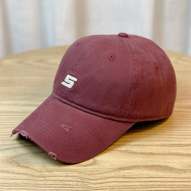 Original design embroidery S Letter print soft-top sports baseball cap for men, simple distressed duckbill cap for women, new style