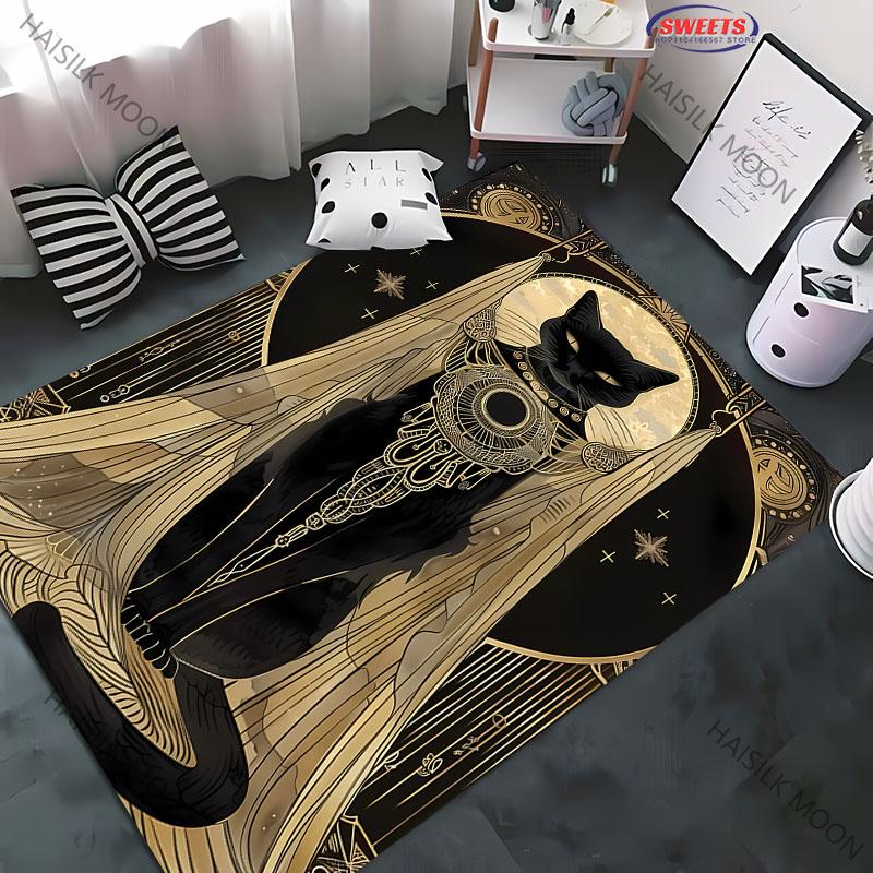 

Black Gold Sacrificial Black Cat Carpet Rug for Living Room Bedroom Children s Room Kids Play Non-slip Mat Machine Washable Gift 40x60cm