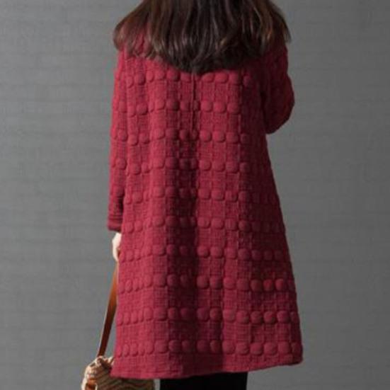 Lady Dress Solid Color Stand Collar Casual Loose Knee Length Winter Dress for