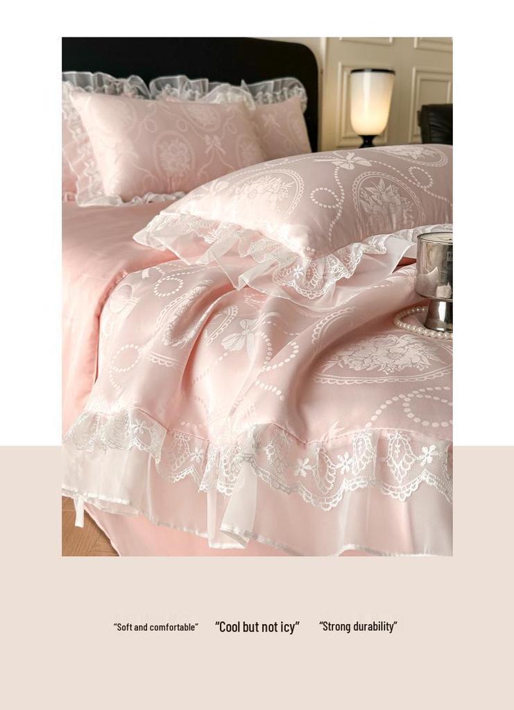 Korean Style Romantic Elegant Lace Silk Jacquard Summer Quilt Set