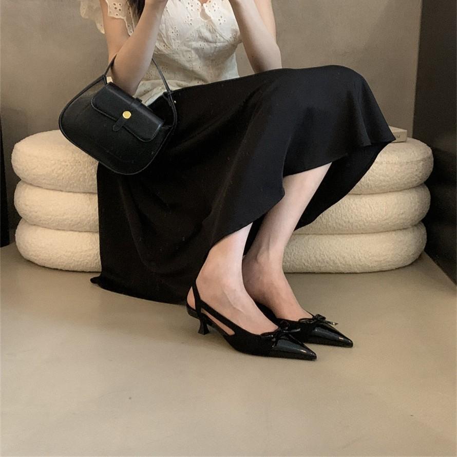 Fairy Wind Evening Wind Bag Head Sandals 2025 New French Temperament Gentle Bow Pointed Stiletto Shoes