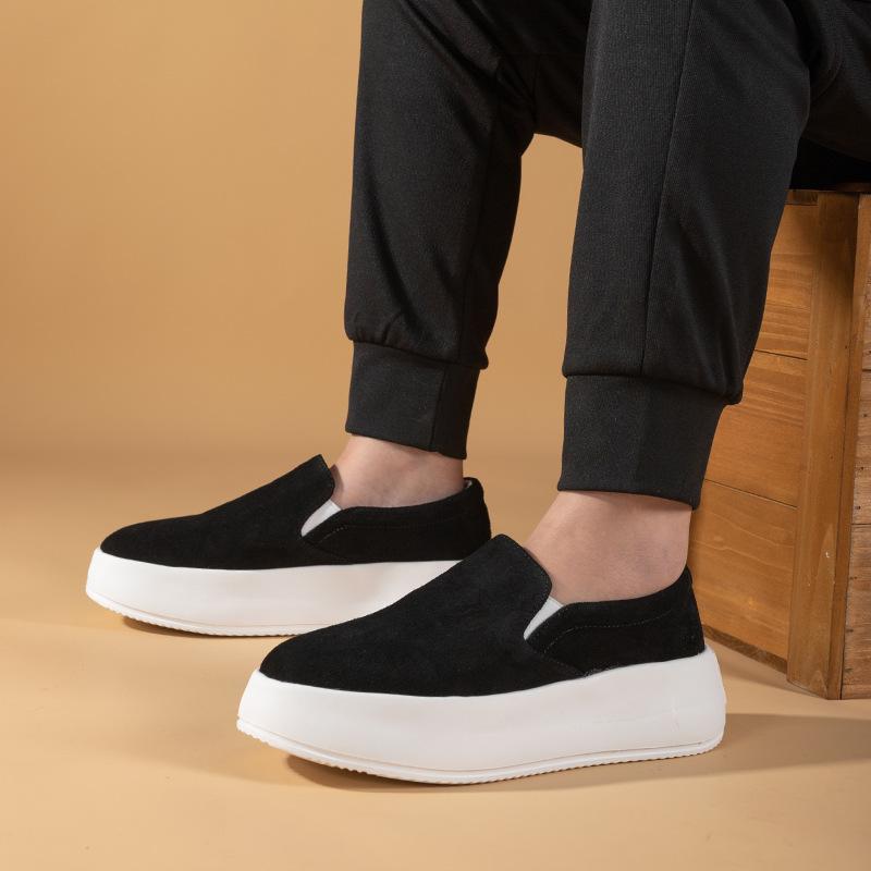 Loafers men's one-pedal autumn black flip casual leather shoes thick baseplate shoes Japanese lazy shoes light shoes