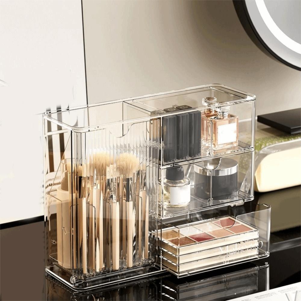 Boîte de rangement cosmétique en plastique Transparente Anti-poussière Présentoir à cosmétiques Grande capacité avec tiroirs Porte-rouge à lèvres Salle de bain