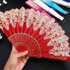 Folding Fan with Hanging Ring Smooth Opening Comfortable Grip Clear Pattern Chinese Style Fabric Folding Fan School Supply