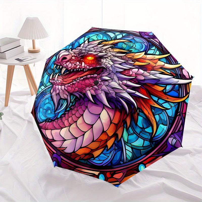 Stained Dragon Wall Art: Vibrant Fantasy DecorUmbrella, Portable 3-Fold Compact Umbrella,Christmas Gift ES476