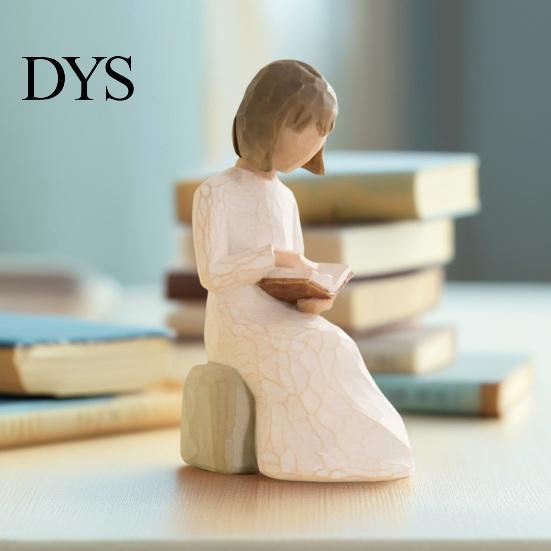 Unique Literary Statue Angel Reading Book Statue, Resin Desk Decor for Lovers, Scratch-resistant Desktop Young Girl Figurine Bookshelf, Healing