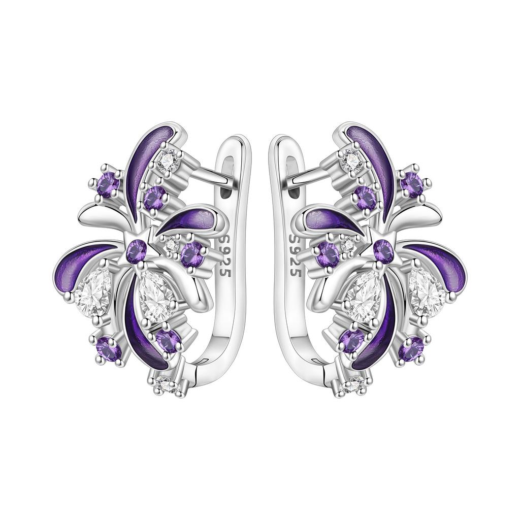 Orstarry Original 925 Sterling Silver Blue Iris Flower Earrings Women Hoop Earring Anniversary Jewelry Trendy Gifts