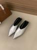 Pointed retro bag head slippers women's wear 2025 spring and summer silver lazy muller shoes low heel soft leather half drag thin