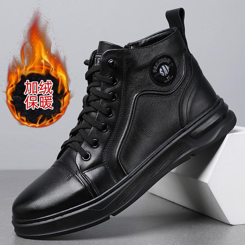 Shoes men's shoes autumn and winter Martin boots men's velvet warm leather high-top tooling shoes trendy British style short boots