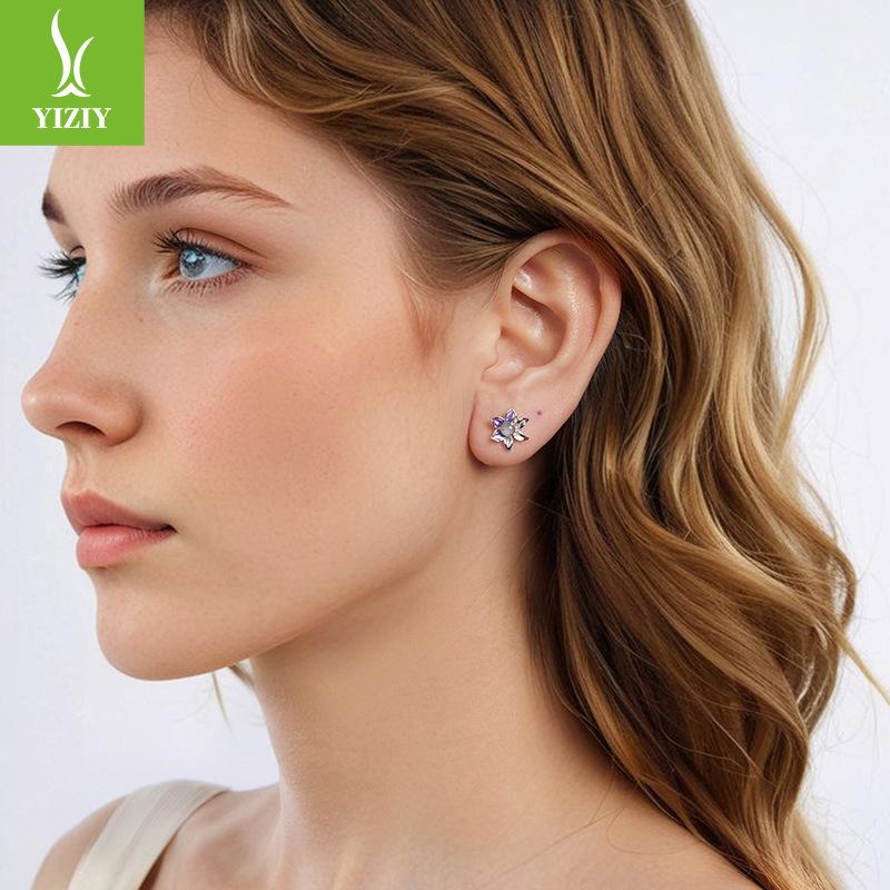 Dripping Oil Flower Stud Earrings Collection Mori Small Fresh S925 Sterling Silver Small Flower Stud Earrings