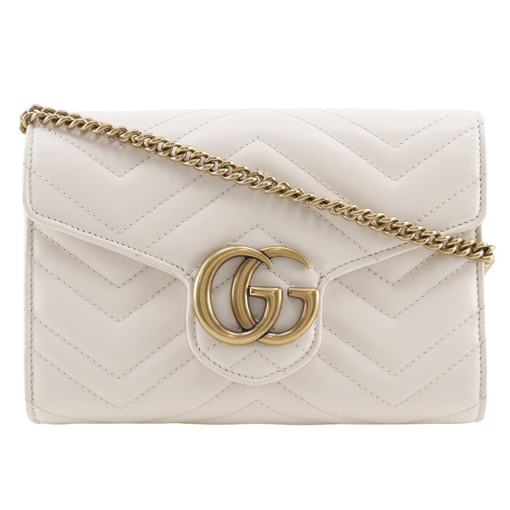 GUCCI GG Marmont Chain wallet 474575 ChainShoulder 2-way clutch White Calfskin Women Used