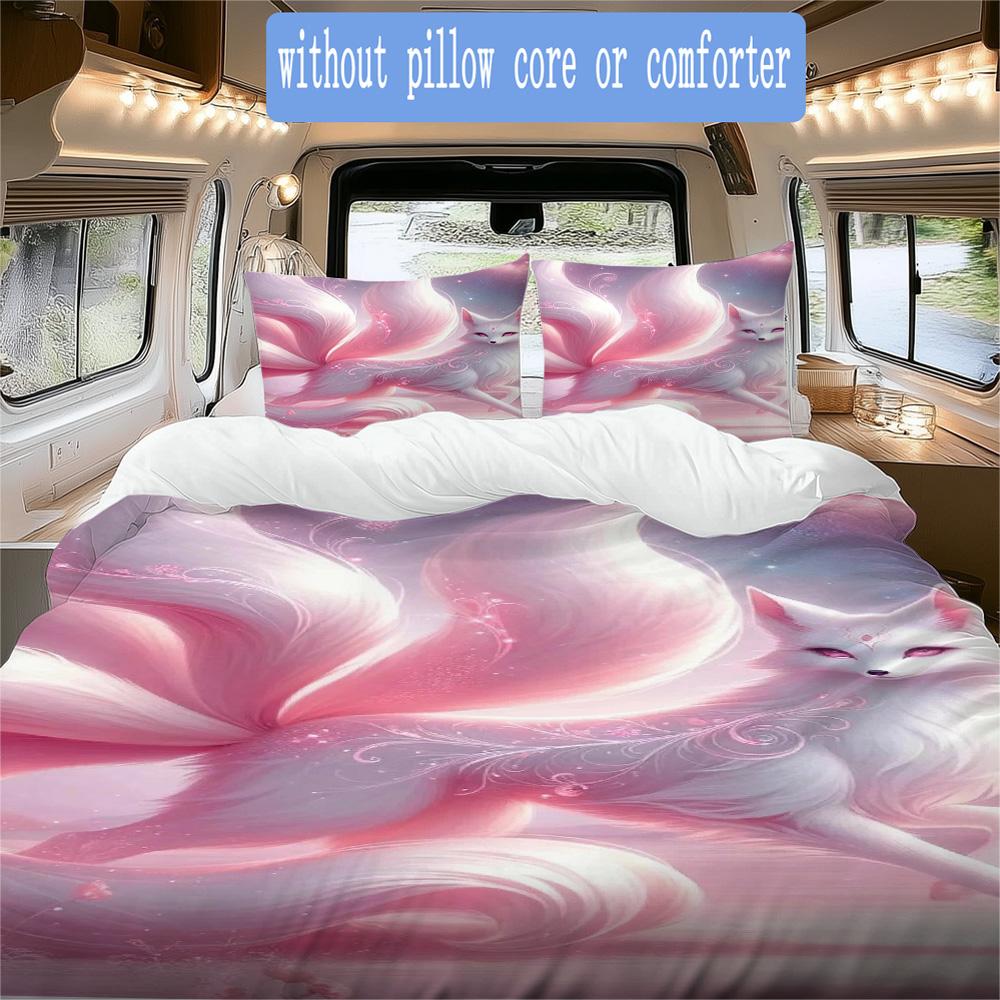 Glamorous Pink Fox Pattern Bedding,Quilt Set Quilt Cover Pillowcase Home Birthday Gift (1*duvet Cover+2*pillowcase,without core)ZSJT0917212