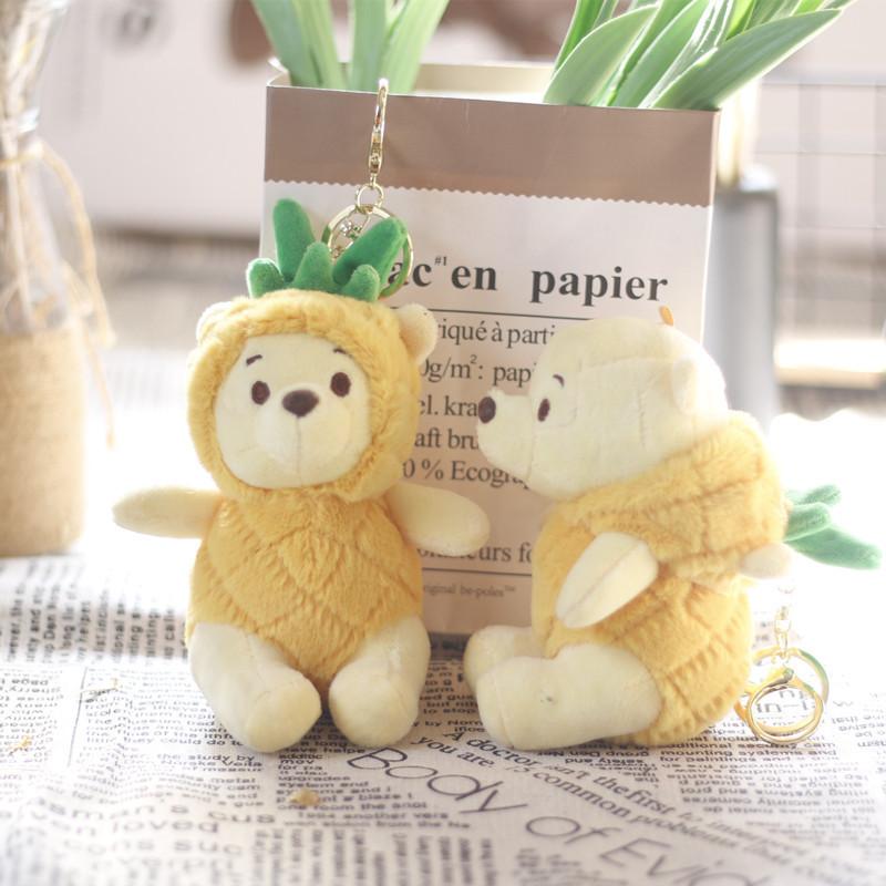 Adorable Pineapple Bear Plush Keychain Cute Short Plush Toy Bag Charm 13cm