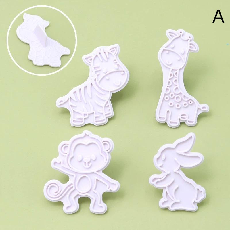 4 Pcs/Set Animal Plastic Biscuit Mold Diy Kitchen Cake Decorating Tools Cookie Cutter Stamp Fondant Embosser Die