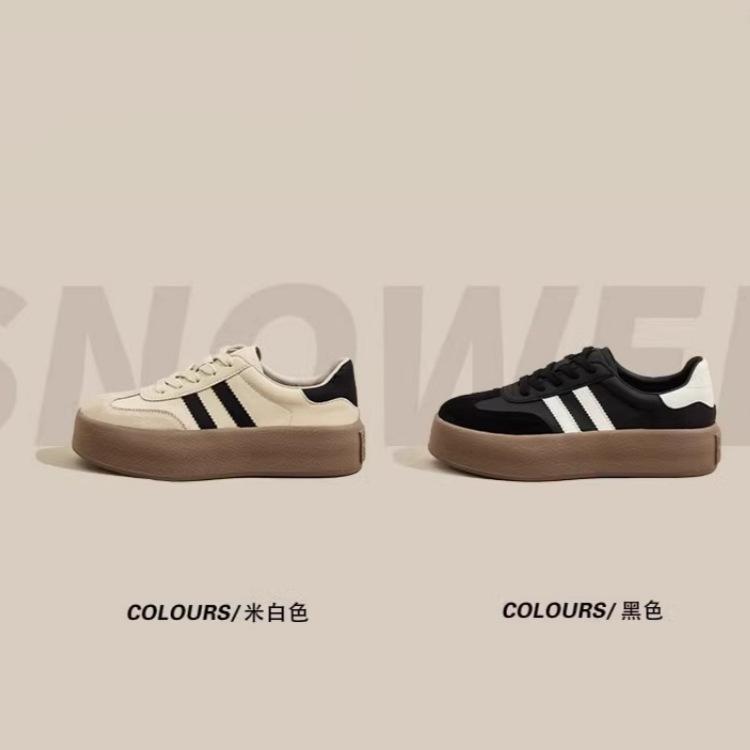 Small 7cm Thick-soled Inner Height-increasing German Training Shoes for Women's 2025 Season New Casual Sports Lace-up Leather Board Shoes