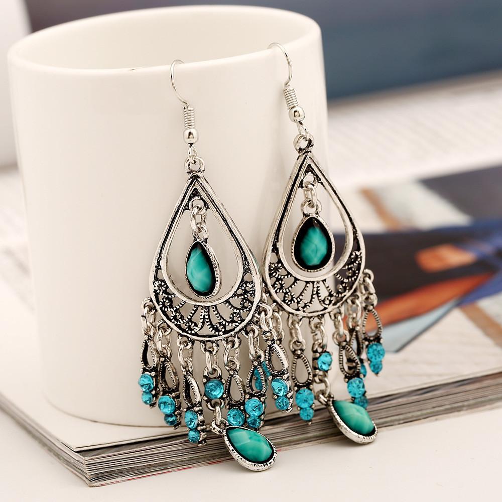 Style Water Bohemian Drop Earrings With Tassels And Rhinestone Details Women For