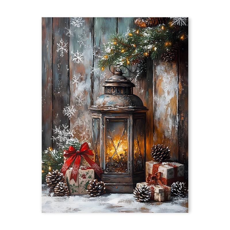 Vintage Red Christmas Tree Truck Candle Decorative Posters Merry Christmas Canvas Painting Living Room Wall Art Holiday Decor