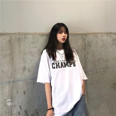 Short-sleeved Women's New Ins Hong Kong Flavor Half-sleeved Student T-shirt Women's Summer and Korean Version Loose Harajuku Bf Style White Top