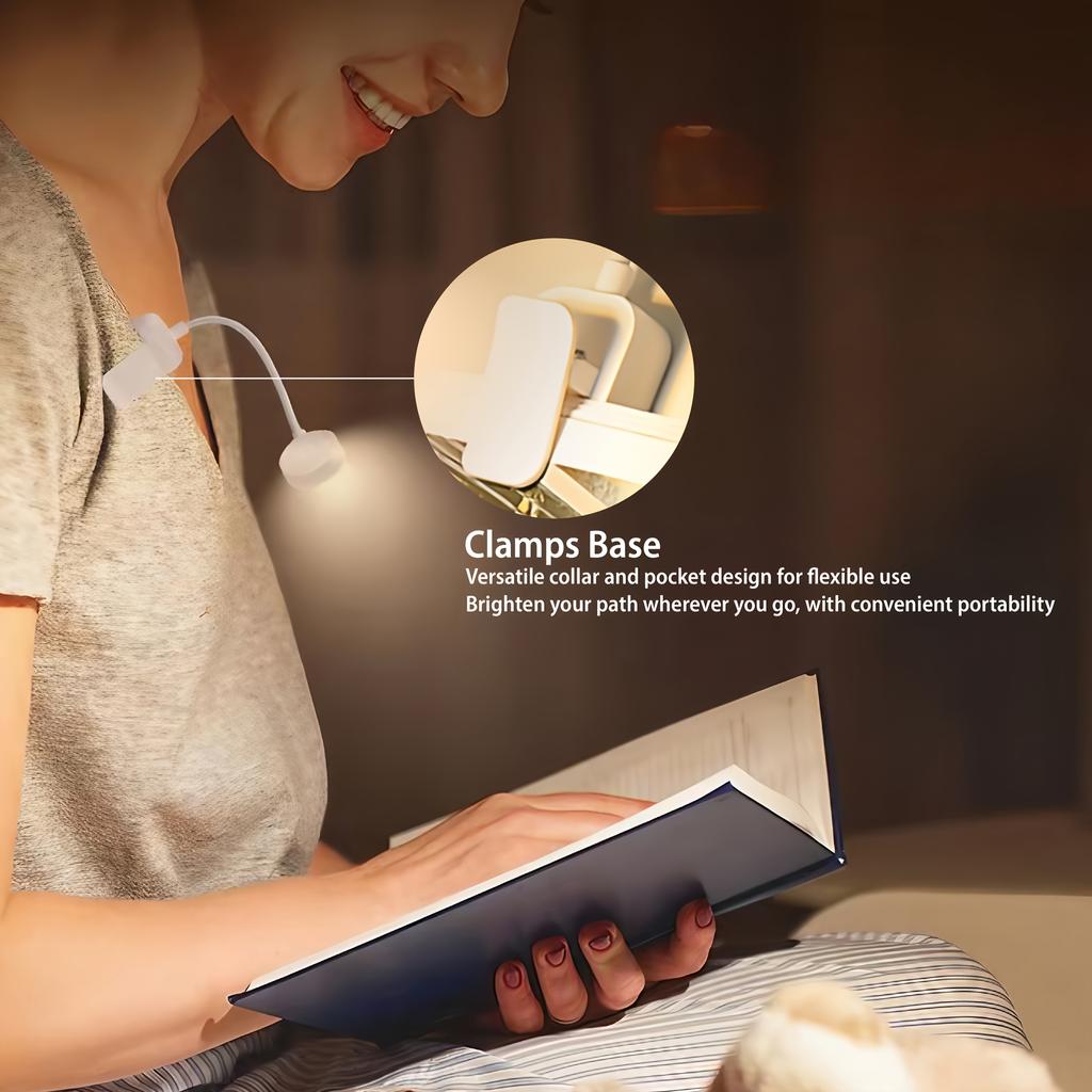 1 bílé LED klipové světlo na knihu, tři teploty barev, nastavitelný jas, mini lehké noční světlo na čtení, ideální pro práci a studium