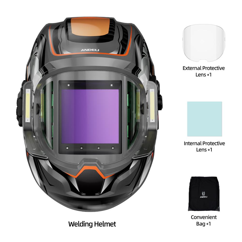 ANDELI Auto Darkening Welding Helmet with Large Viewing True Color Welding Mask 6 Arc Sensor 1/1/1/2 for Welding Cut Grind Area