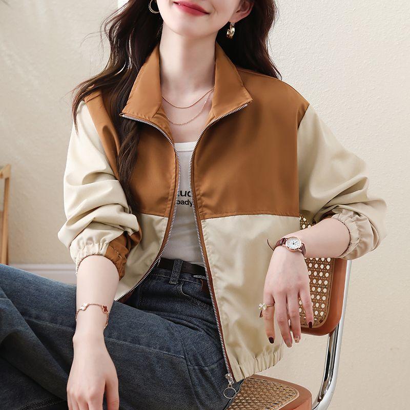 Jacket Women's 2025 New Autumn Style Splicing Contrasting Loose Casual Short Jacket Outer Top