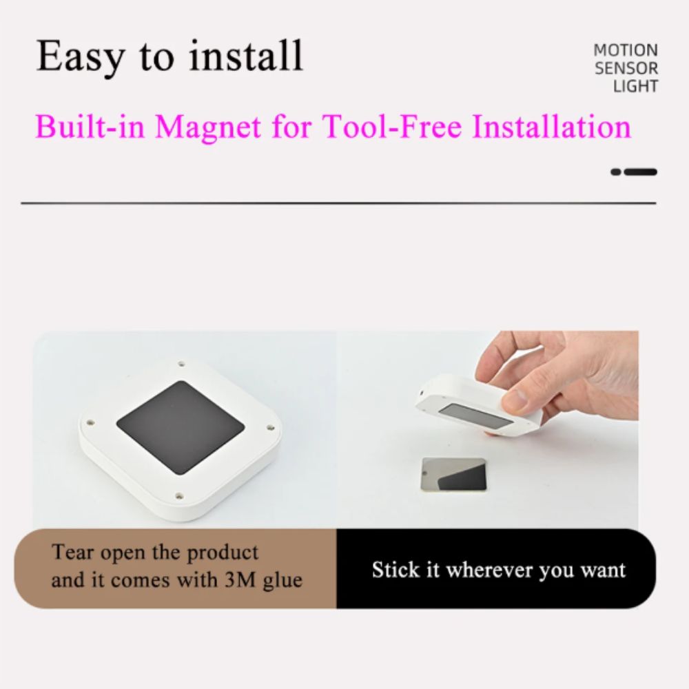 White Color Motion Sensor Light Square Shape Rechargeable Light Magnetic Light  Stairs