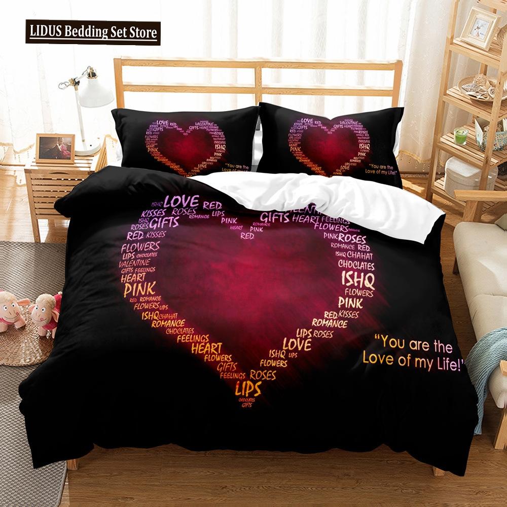 Love Duvet Cover Set Couple Hug Romantic Theme Tree Heart Shaped Polyester Comforter Cover King Full Size For Lover Bedding Set
