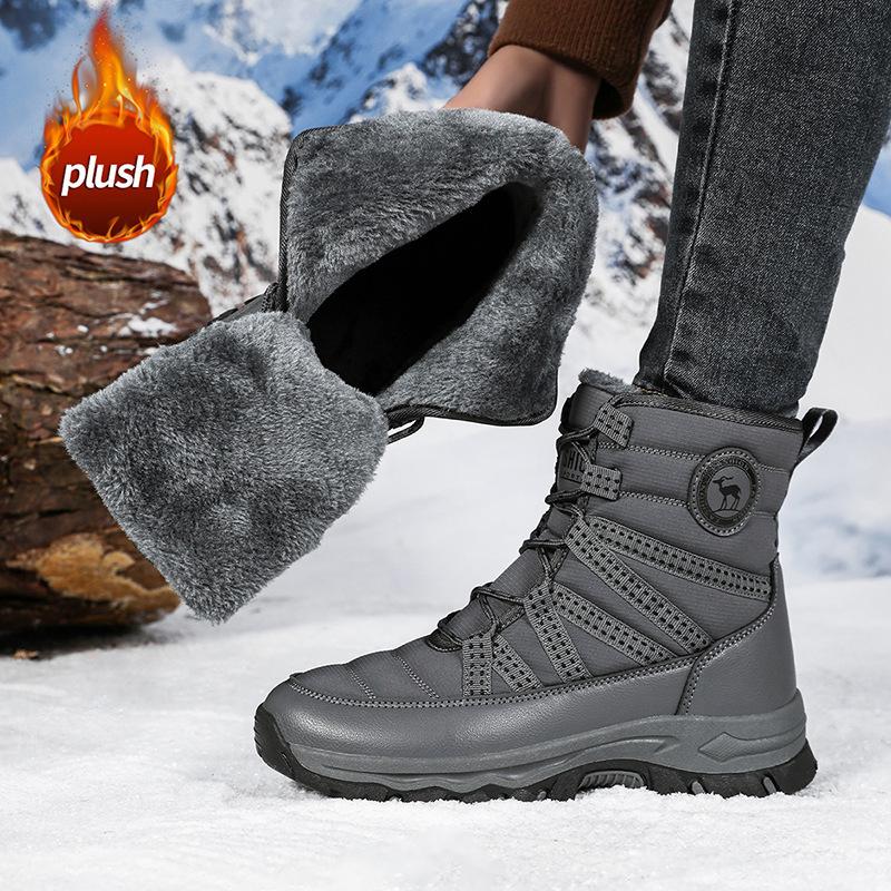 Pelzgefütterte Schneestiefel Damenmode High-Top Stiefel Warme Winter Outdoor Schuhe zum Wandern, Spazierengehen, Trekking Rutschfeste Plüsch-Baumwollschuhe