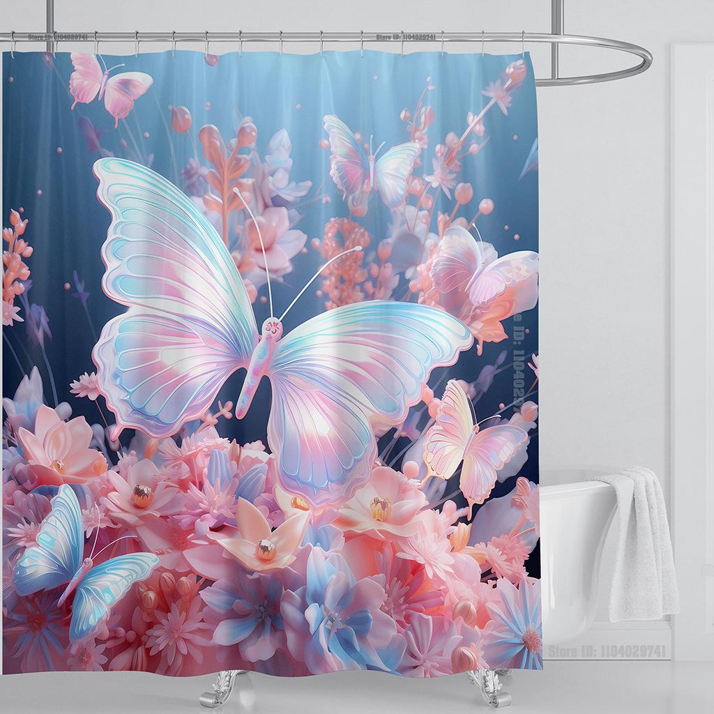 3d Beautiful Butterfly Shower Curtain Waterproof Polyester Fabric 3D Printed Curtain Bathroom Decoration with Hooks