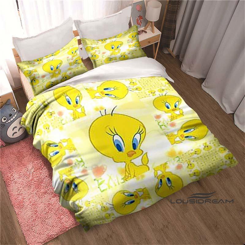 3D Printed Kawaii Tweety Bird Bedding Set, Printed Single Duvet Cover and Pillowcase 3-Piece Set, Children's and Adult Sizes