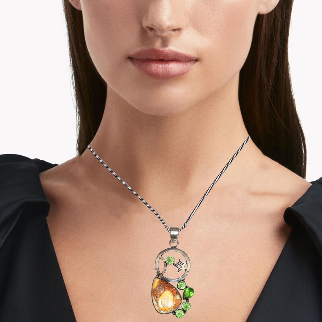 Bumble Bee Jasper Amethyst Gemstone Women's Silver Jewelry Pendant 2.75"