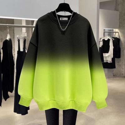 Gradient Round Neck Sweatshirt Women Contrasting Color Design Ladies Long Sleeved Pullover All Seasons Thin Chic Top