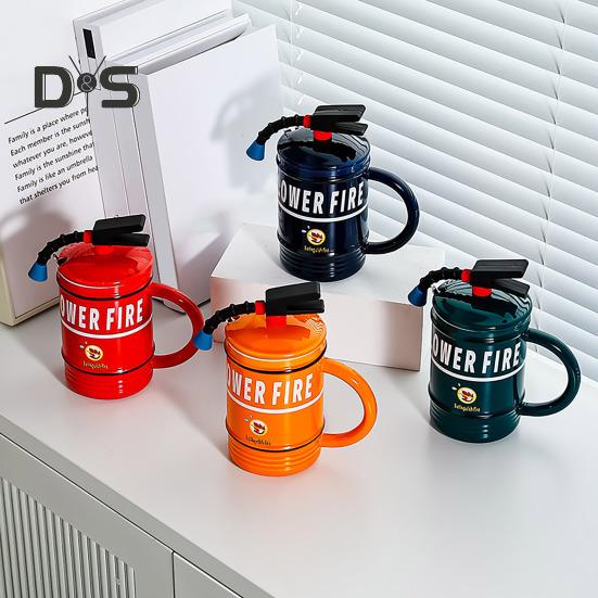 Ceramic Coffee Mug 450ml Funny Flame Extinguisher Cup with Lid Ice Chocolate Milk Beverage Mug Creative Gift for Men Women