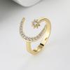 Crescent Moon & Star Open Ring: Elegant European and American Fashion for Women