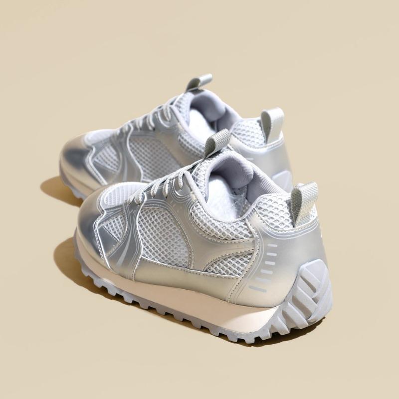 

Women s spring and summer new platform sports leisure mesh breathable and comfortable silver running shoes 40