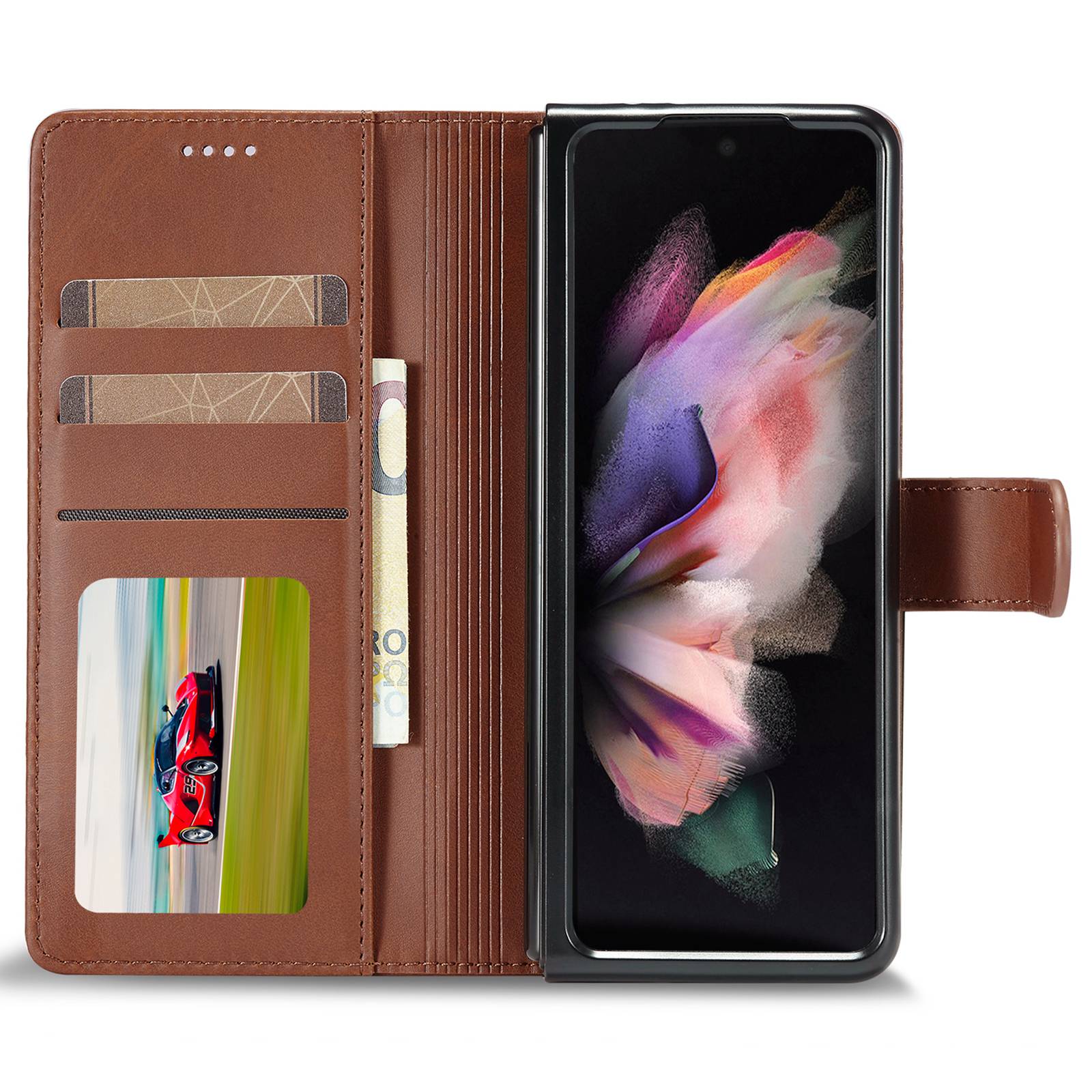 

LC.IMEEKE for Samsung Galaxy Z Fold4 5G Shockproof Phone Cover Magnetic Clasp Stand Wallet PU Leather Folding Phone Case Black