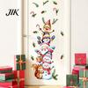 Indoor Outdoor Holiday Ornaments Christmas Wall Stickers with Snowman Santa Claus Elf Patterns, Peel And Stick Watercolor Cartoon Removable