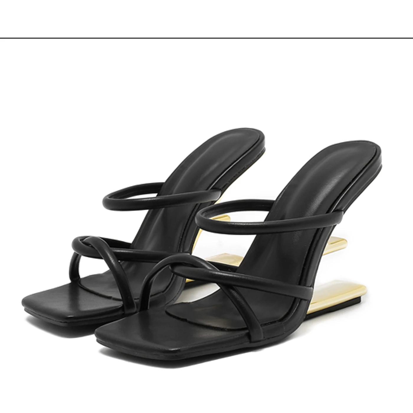 

Fashion Eilyken Summer Golden Black Hollow Out Narrow Band Slippers Womens Design Fretwork Heels Banquet Party Shoes 35 чёрный