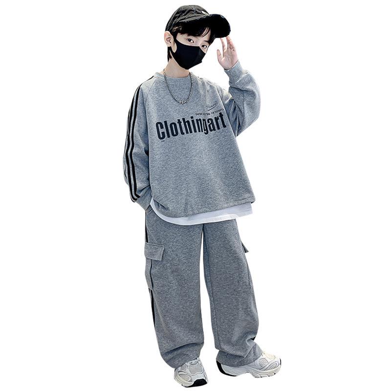 Boys' 2025 Stylish Fleece-Lined Outfit Set: Spring/Autumn Sports Sweatshirt for Big Kids